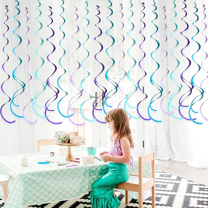 36 Pcs Mermaid Hanging Swirl Decorations Teal Purple Felt Swirl Streamer Spiral - Image 8