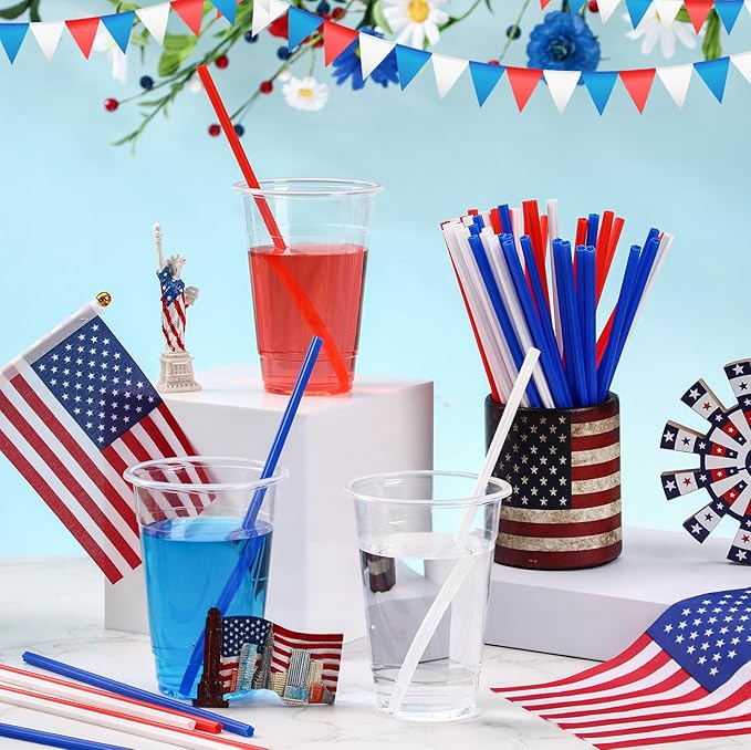 60 Pcs Plastic Straws Red Blue White Star Shaped Straws Patriotic Disposable - Image 2