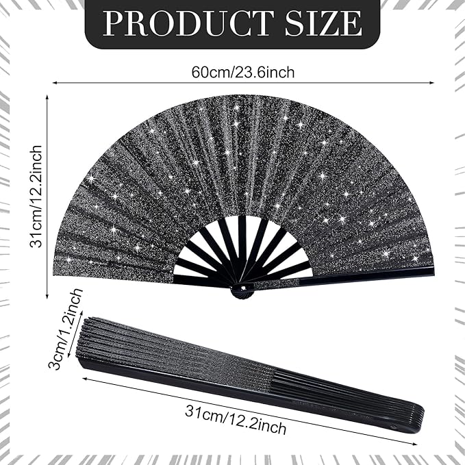 Thyle 6 Pcs Large Folding Fan for Line Dancing Bulk Boots on The Ground Hand - Image 2