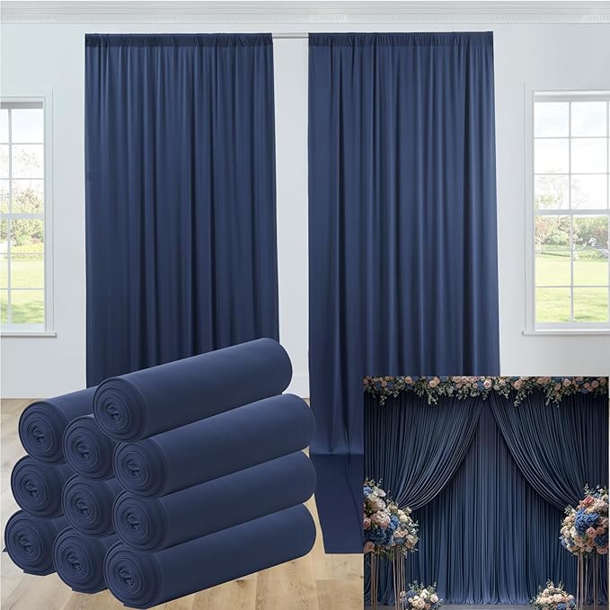 50ftx12ft Wrinkle Free Navy Blue Backdrop Curtain, 10 Panels 12FT Height Navy by LeegleriTableSkirt
