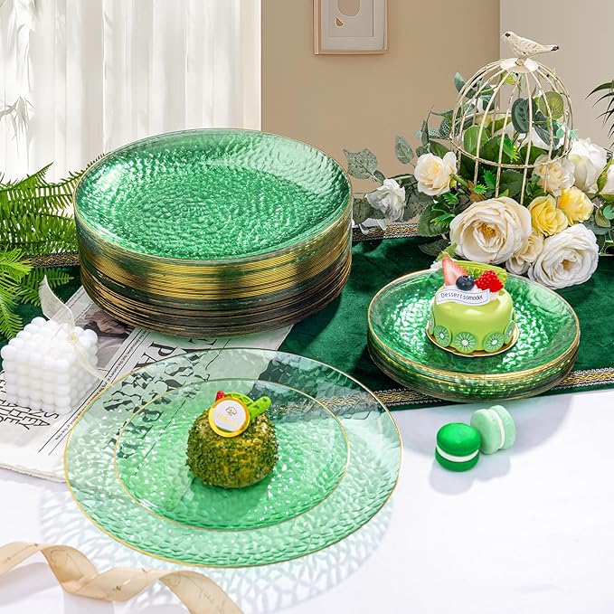 Rubtlamp 100 Pcs Green And Gold Plastic Plates - Image 3