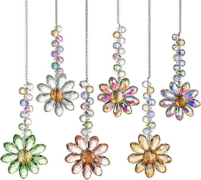 HDCRYSTALGIFTS 6PCS Crystal Sunflower Suncatchers Hanging Ornaments, Crystal by HDCRYSTALGIFTS
