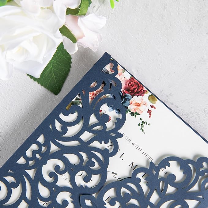 20Pcs Navy Blue Laser Cut Invitation Cards - Image 6