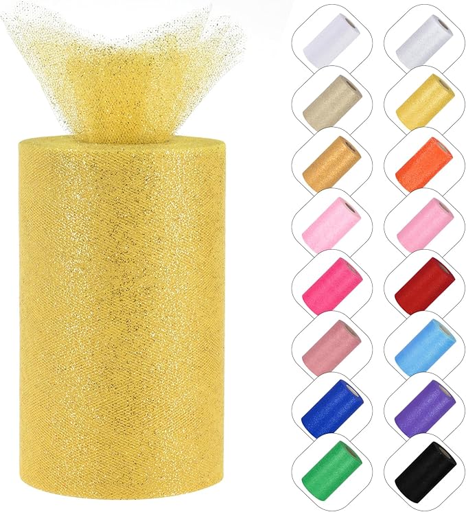 Glitter Tulle Rolls 6” by 50 Yards Sparkle Tulle Fabric Ribbon Sequin Tulle by ICOSHOW
