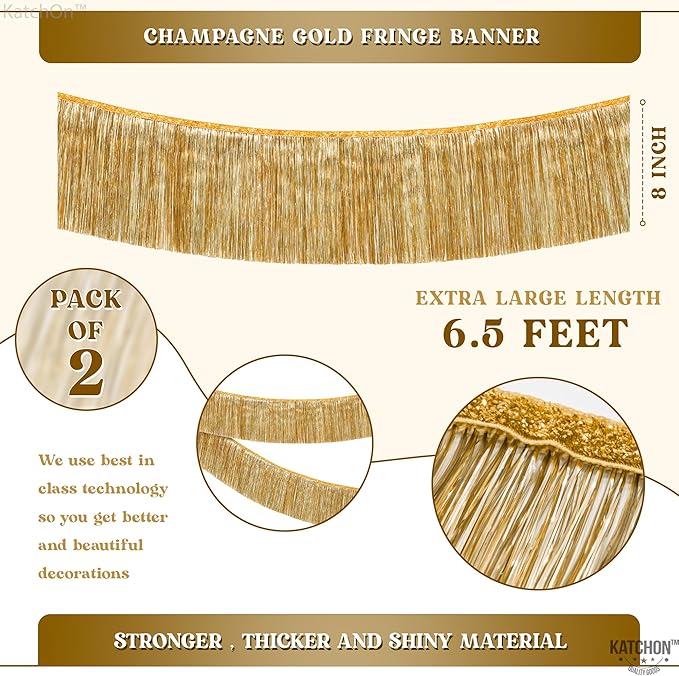 KatchOn, Large Champagne Gold Fringe Garland - Image 2