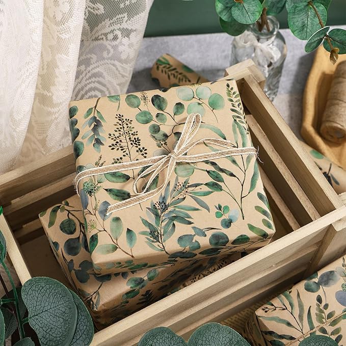 RUSPEPA Wedding Wrapping Paper, 17 in x 16.4 ft, Mini Roll, Eucalyptus Leaf - Image 4