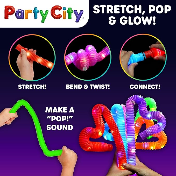 Party City 6pk LED Light Up Pop Tubes 25”- 3 Mode Stretchy Tubes LED Light Up - Image 3