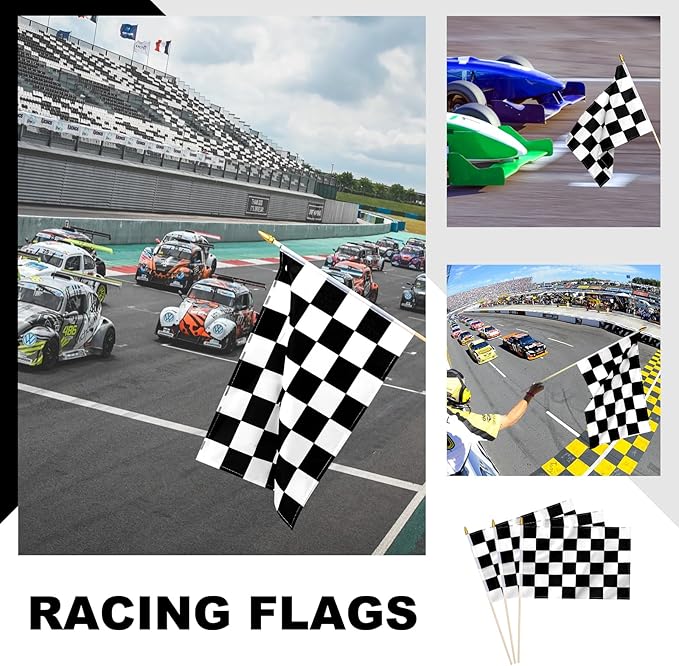 12 Pack Checkered Small Stick Flag 12x18 Inch Black and White Racing Hand Held - Image 3