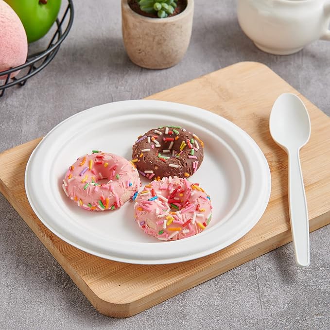 ECOLipak 6.85 Inch Compostable Dessert Paper Plates, 150 Pack Disposable - Image 5