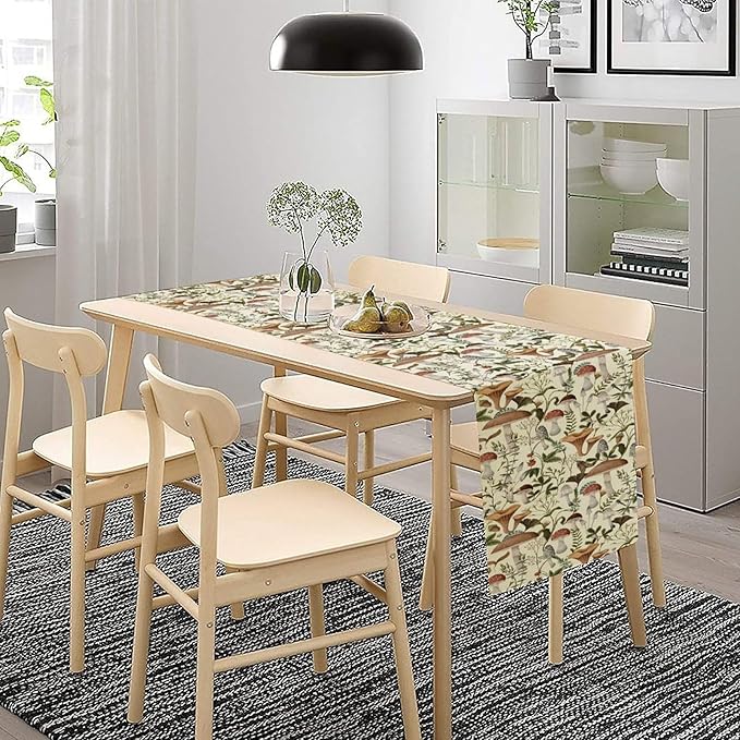 Mushroom Table Runner, Vintage Forest Flower Plant Print Table Runner - Image 3
