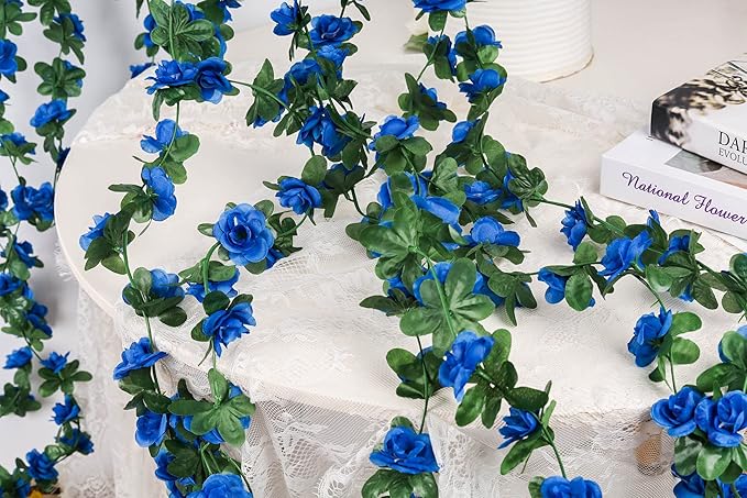 Miracliy 5Pcs 41FT Blue Flower Garland Artificial Rose Arch Vines Fake Spring - Image 5