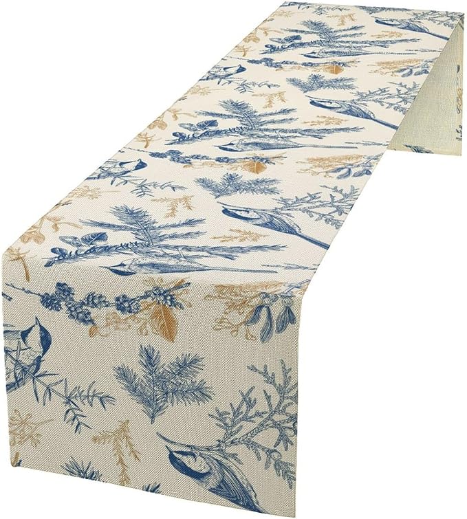 Floral Table Runner, Sketch Birds and Flowers Summer Table Runner Kitchen by Unknown