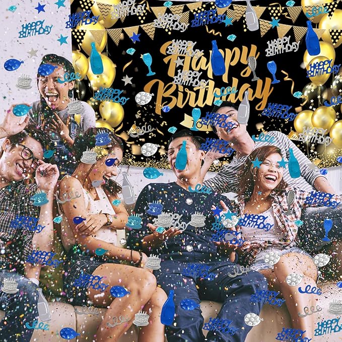 VHUWE Happy Birthday Confetti, 1.6 oz Dark Blue Light Blue Silver Cake Balloon - Image 3