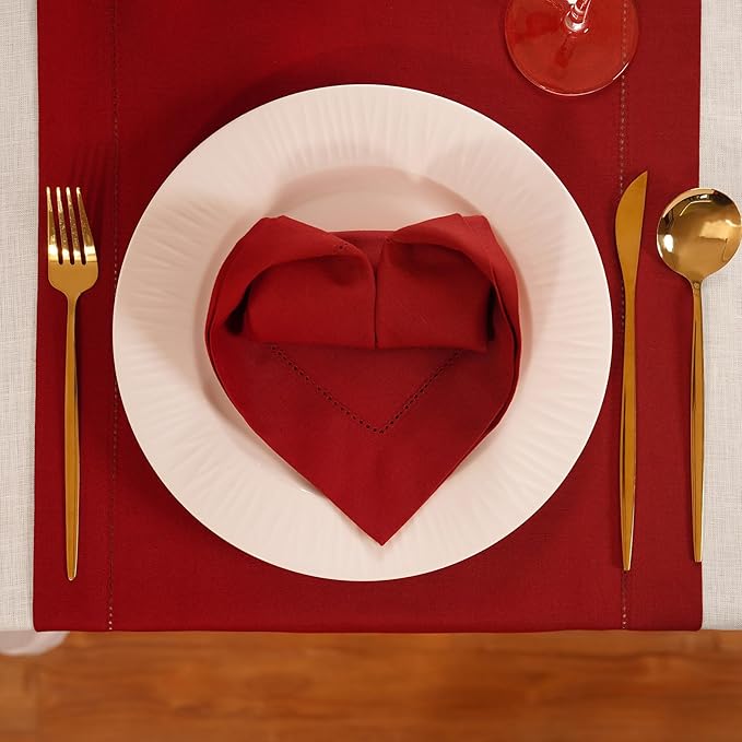 Cotton Linen Dinner Napkins Set of 4 – Hemstitch Red Cloth Dinner Napkins 20x20 - Image 2