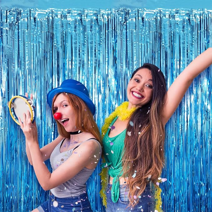 2 Pack Light Blue Tinsel Foil Fringe Curtains, Metallic Tinsel Party Streamers - Image 7