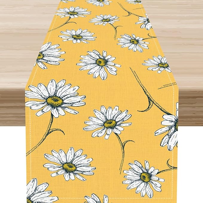 Daisy Floral Table Runner, Farmhouse Spring Seasonal Summer Teal Green White by Unknown