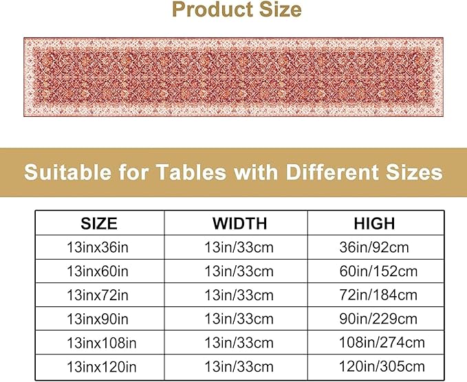 Boho Floral Vintage Table Runner, Retro Red Flower Rustic Country Farmhouse - Image 2