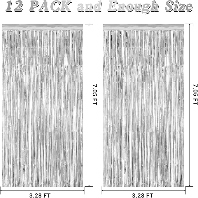 12 Pack Silver Backdrop. 3.28 FT x 7.05 FT Birthday Decorations, Metallic - Image 2
