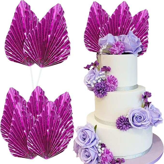 Ephlyn 6Pcs Paper Palm Leaves Fan Cake Toppers Palm Leaf Fan Cake Picks Craft by Ephlyn