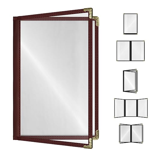 Goodsmart Restaurant Menu Covers – 25 Pack Burgundy 4-View, Side-Loading Menu by ACISuperPower