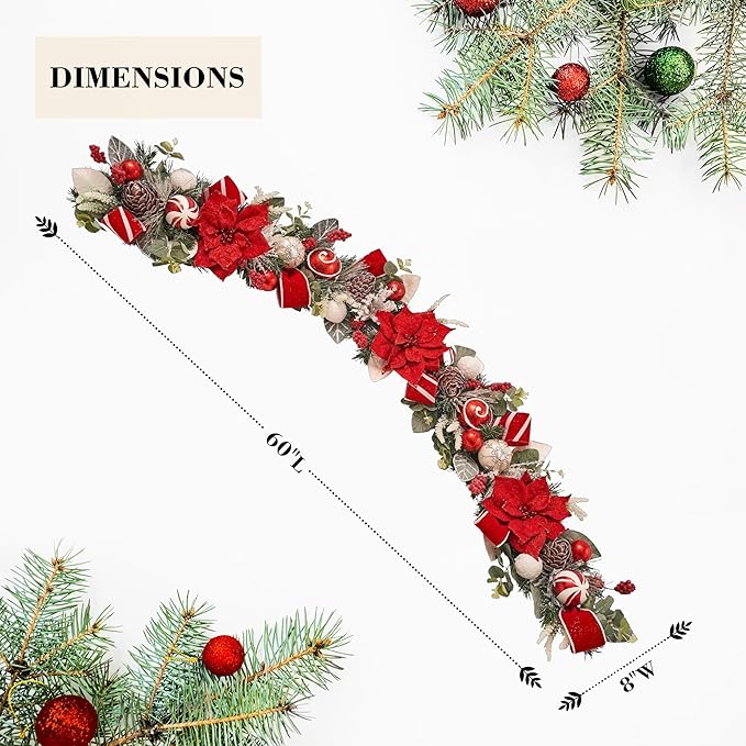 5 ft Christmas Garland for Mantle Unlit Garland for Stairs Railing, for Table - Image 3