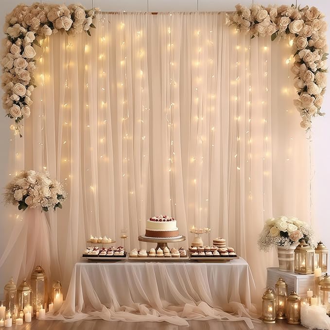 10×10ft Champagne Tulle Backdrop Curtain - Image 4