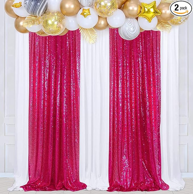 Poise3EHome Hot Pink Sequin Backdrop Curtain, 2 Panels Hot Pink Sequin Backdrop by Poise3EHome