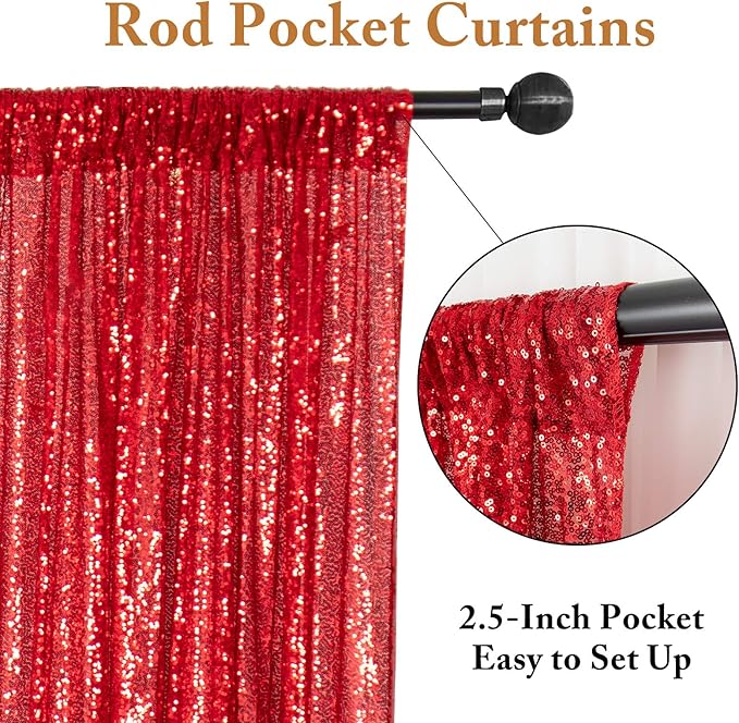 ShinyBeauty 4 Panels Black and Red Sequin Backdrop | 2Ft x 8Ft Sparkle Photo - Image 5