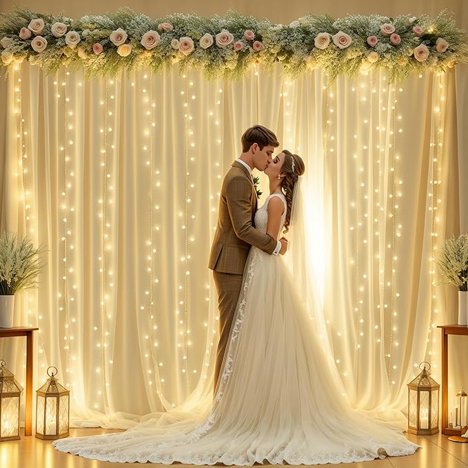 10ft x 10ft Champagne Sheer Tulle Backdrop Curtains by Gogoparti