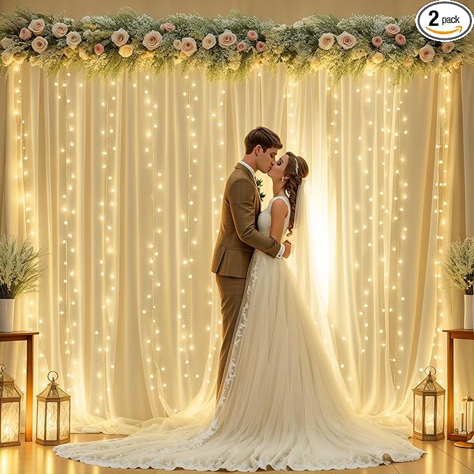 10ft x 8ft Champagne Sheer Tulle Backdrop Curtains by Gogoparti