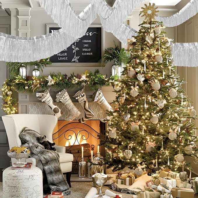 Silver Foil Fringe Garland 10FT 6packs, Metallic Foil Tinsel Fringe Banners - Image 4
