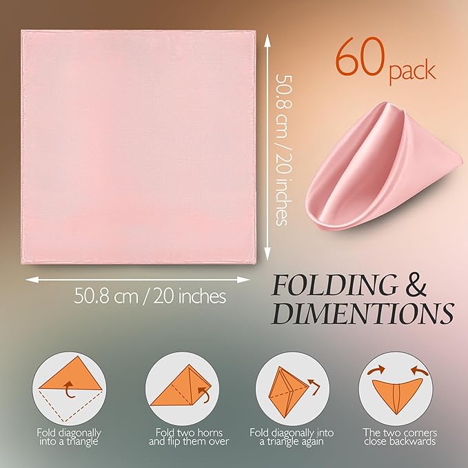 Manyshofu 60 Piece Blush Satin Napkins - Image 4