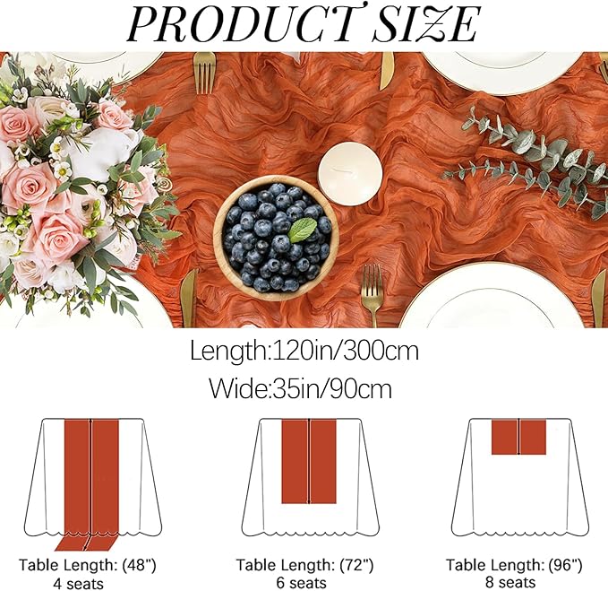 16PCS Orange Cheesecloth Table Runner - 10FT x 35x120Inch Boho Gauze Cheese - Image 2