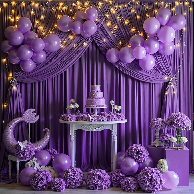 40 ft x 10 ft Wrinkle Free Purple Backdrop Curtain - Image 7