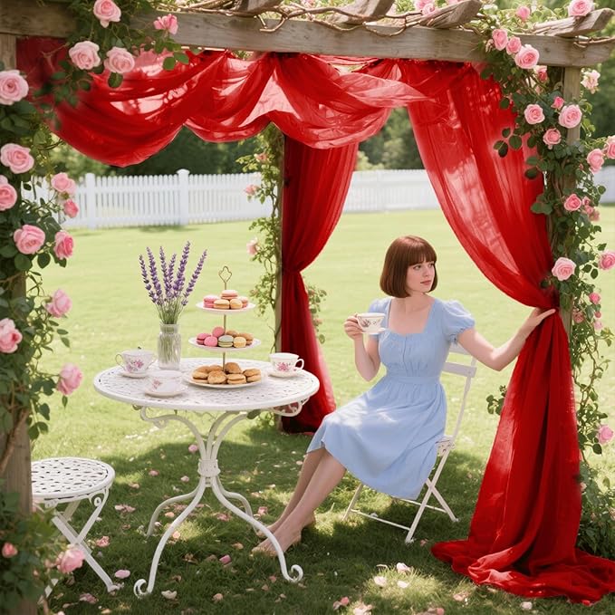 Wedding Arch Draping Fabric 29" x 18 FT Red Sheer Chiffon Outdoor Curtain Drapes - Image 3