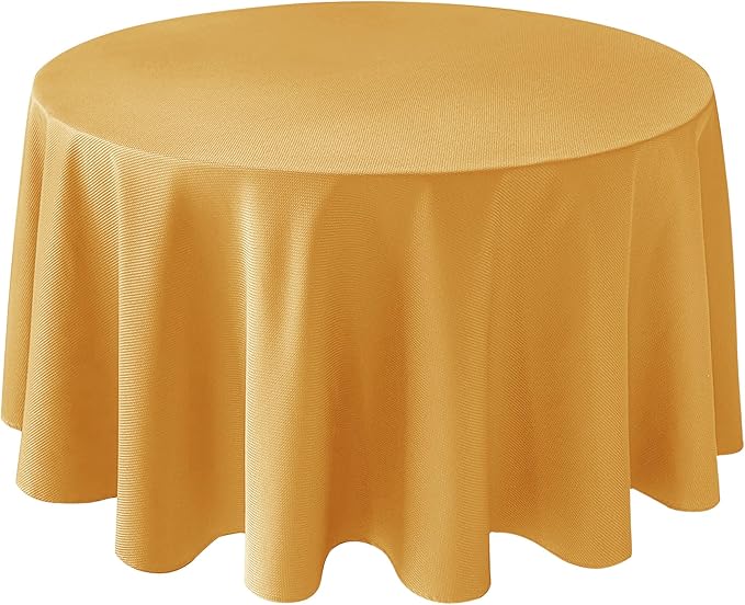 Biscaynebay Fall Tablecloth Textured Fabric Round Tablecloths 90", Fall Gold by Biscaynebay