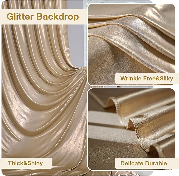 20x10 ft Gliiter Champagne Backdrop Curtain - Image 2
