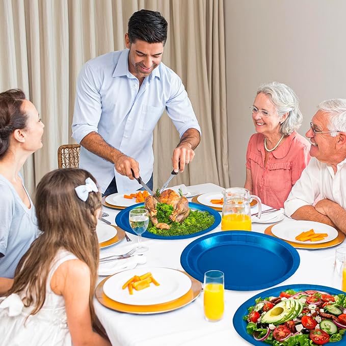QZYL 50 Count Blue Oval Large Paper Plates, 12.2'' X 10.2'', Bulk Dinner Plates - Image 6