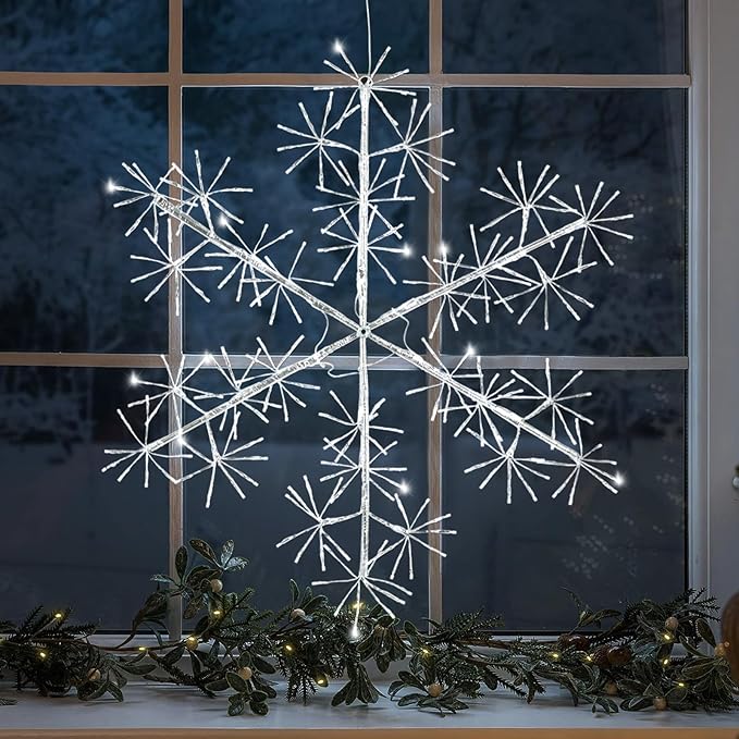 30’’ Christmas Snowflake Lights Outdoor, Pre-lit 240Pcs Cool White LEDs Hanging - Image 6