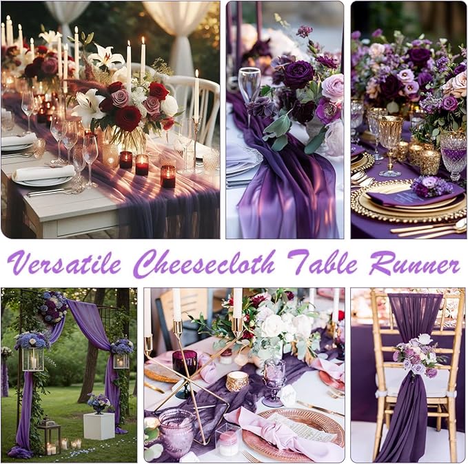 6 Pack Plum Purple Cheesecloth Table Runner 35x120 Inch Boho Gauze Table Runner - Image 6