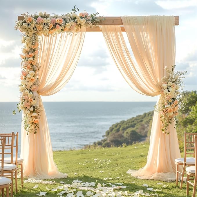 Wedding Arch Draping Fabric, 1 Panel 28" x 19Ft Champagne Sheer Backdrop Curtain - Image 3