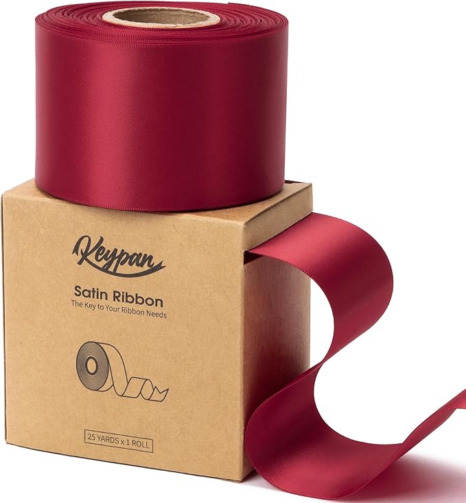 Burgundy Satin Ribbon 2.5 Inch Double-Faced Ribbons 25 Yards by Keypan