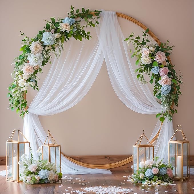 3 Panels Wedding Arch Draping Fabric White Sheer Backdrop Curtain Arch Drape - Image 7
