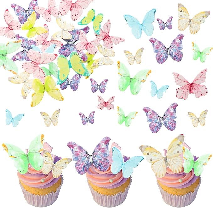 Ephlyn 40Pcs Edible Butterfly Cupcake Toppers 3D Butterfly Cake Picks Mixed by Ephlyn