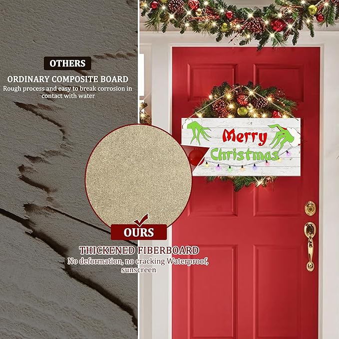 Merry Christmas Hanging Door Sign, Crazy Funny Green Festive Wooden Wall - Image 8