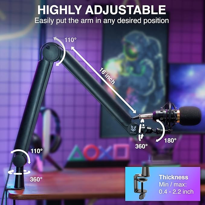 Sensic SA-30 Microphone Boom Arm, 360° Rotatable Mic Stand - Image 4