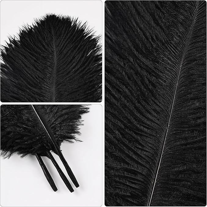 THARAHT Black Ostrich Feathers 24pcs Natural Bulk 10-12Inch 25cm-30cm - Image 3