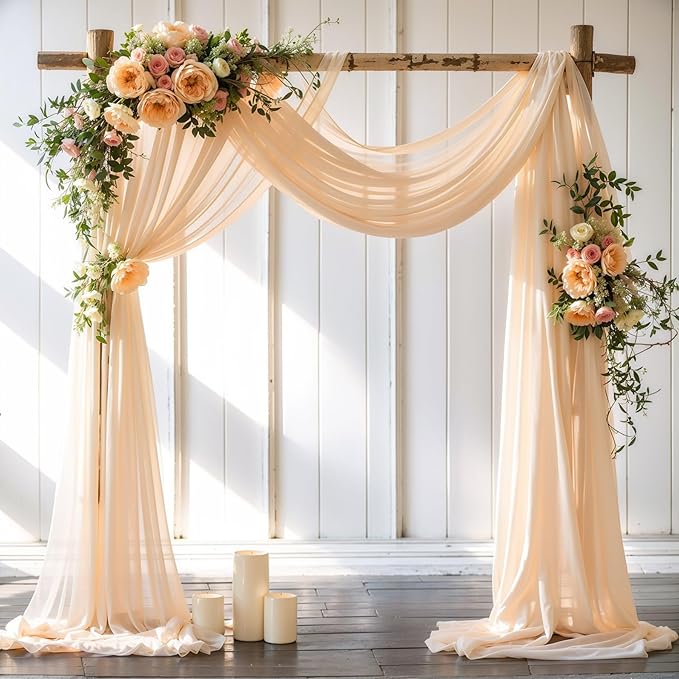 Wedding Arch Draping Fabric, 1 Panel 29" x 18Ft Champagne Sheer Chiffon Curtain by Partisky