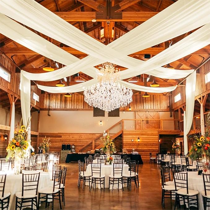 6 Panels Ivory Ceiling Drapes for Wedding 5ftx40ft Ceiling-Drapes Wedding Arch by HNPSTBNO