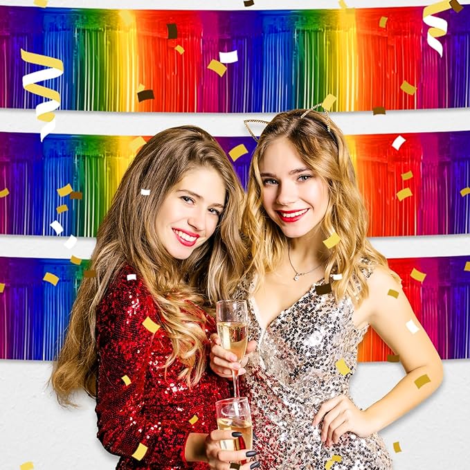 6 Pack 10 Feet Rainbow Foil Fringe Garland Metallic Tinsel Streamers Banner - Image 6